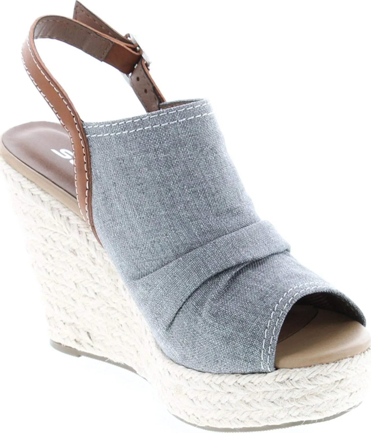 Soda Jafari ~ Women Open Toe Ruched Canvas Espadrille Platform Wedge Heel Sandal