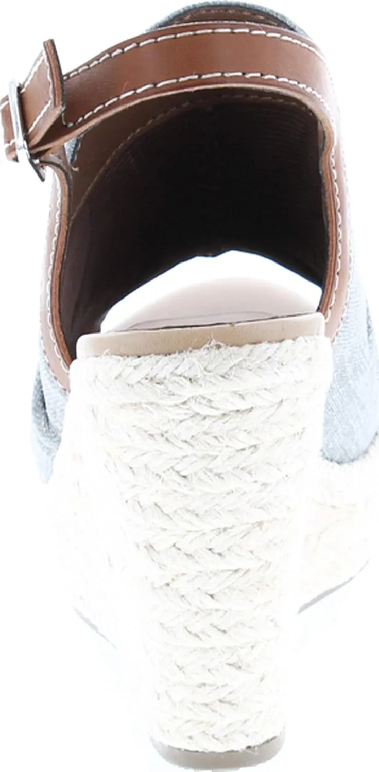Soda Jafari ~ Women Open Toe Ruched Canvas Espadrille Platform Wedge Heel Sandal