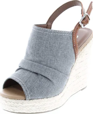 Soda Jafari ~ Women Open Toe Ruched Canvas Espadrille Platform Wedge Heel Sandal