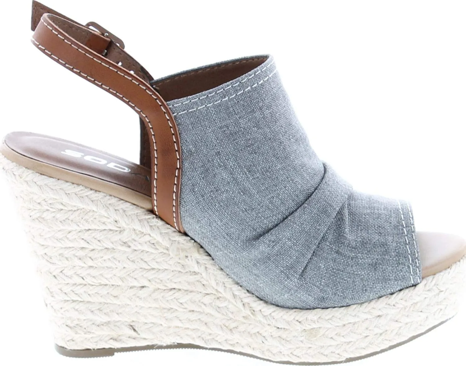Soda Jafari ~ Women Open Toe Ruched Canvas Espadrille Platform Wedge Heel Sandal
