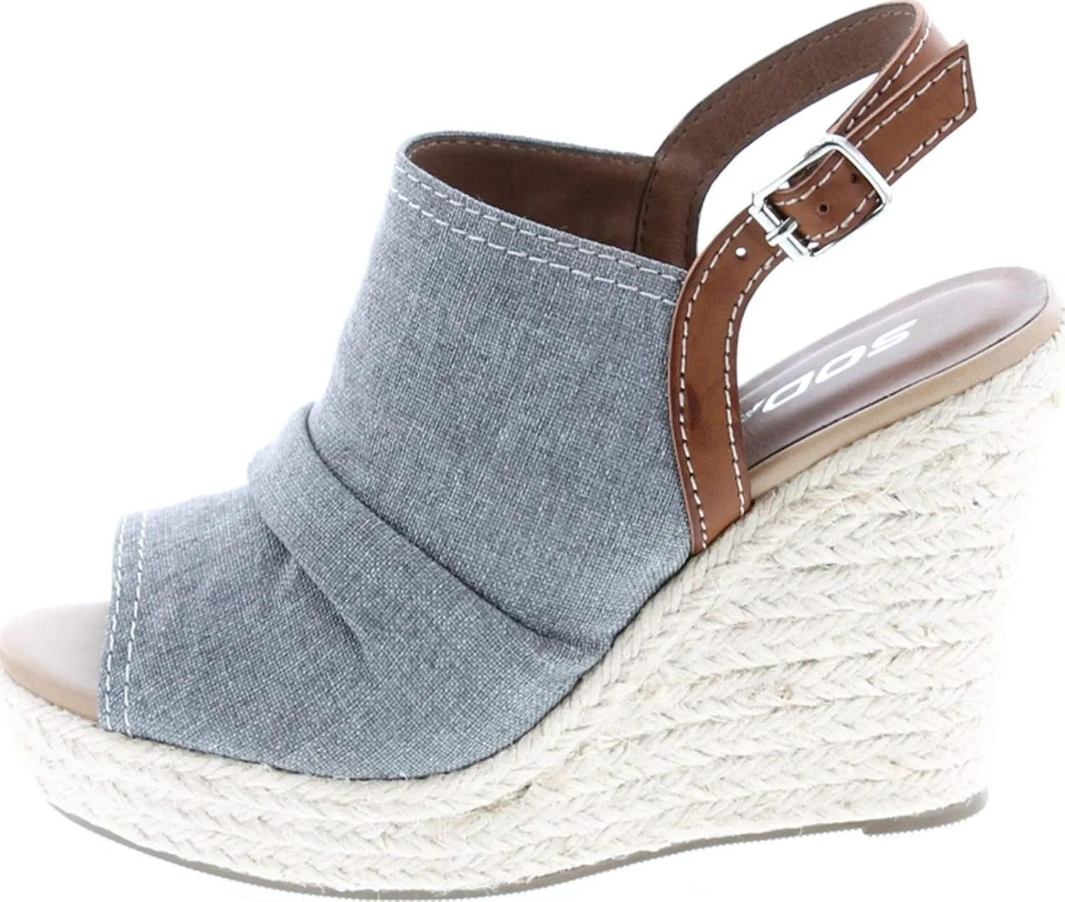 Soda Jafari ~ Women Open Toe Ruched Canvas Espadrille Platform Wedge Heel Sandal