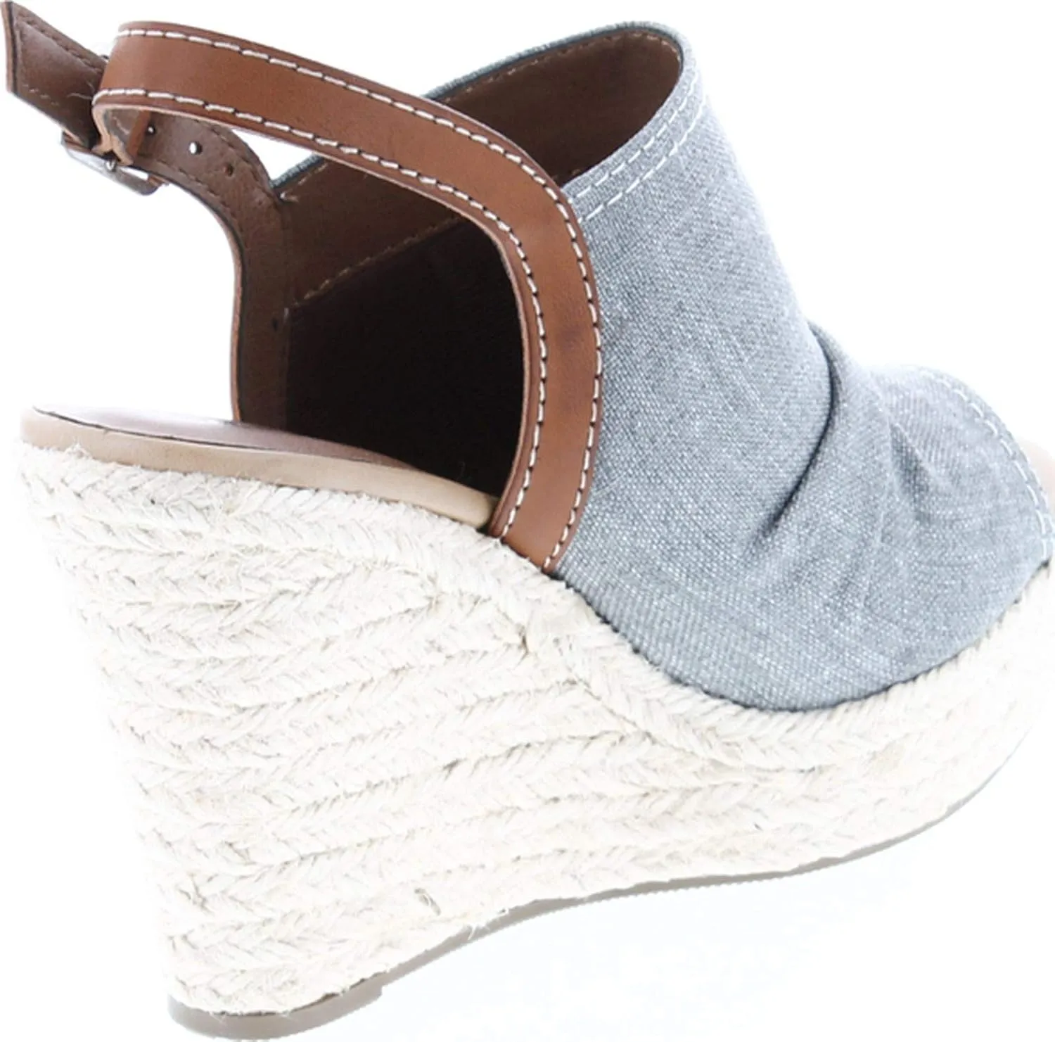 Soda Jafari ~ Women Open Toe Ruched Canvas Espadrille Platform Wedge Heel Sandal
