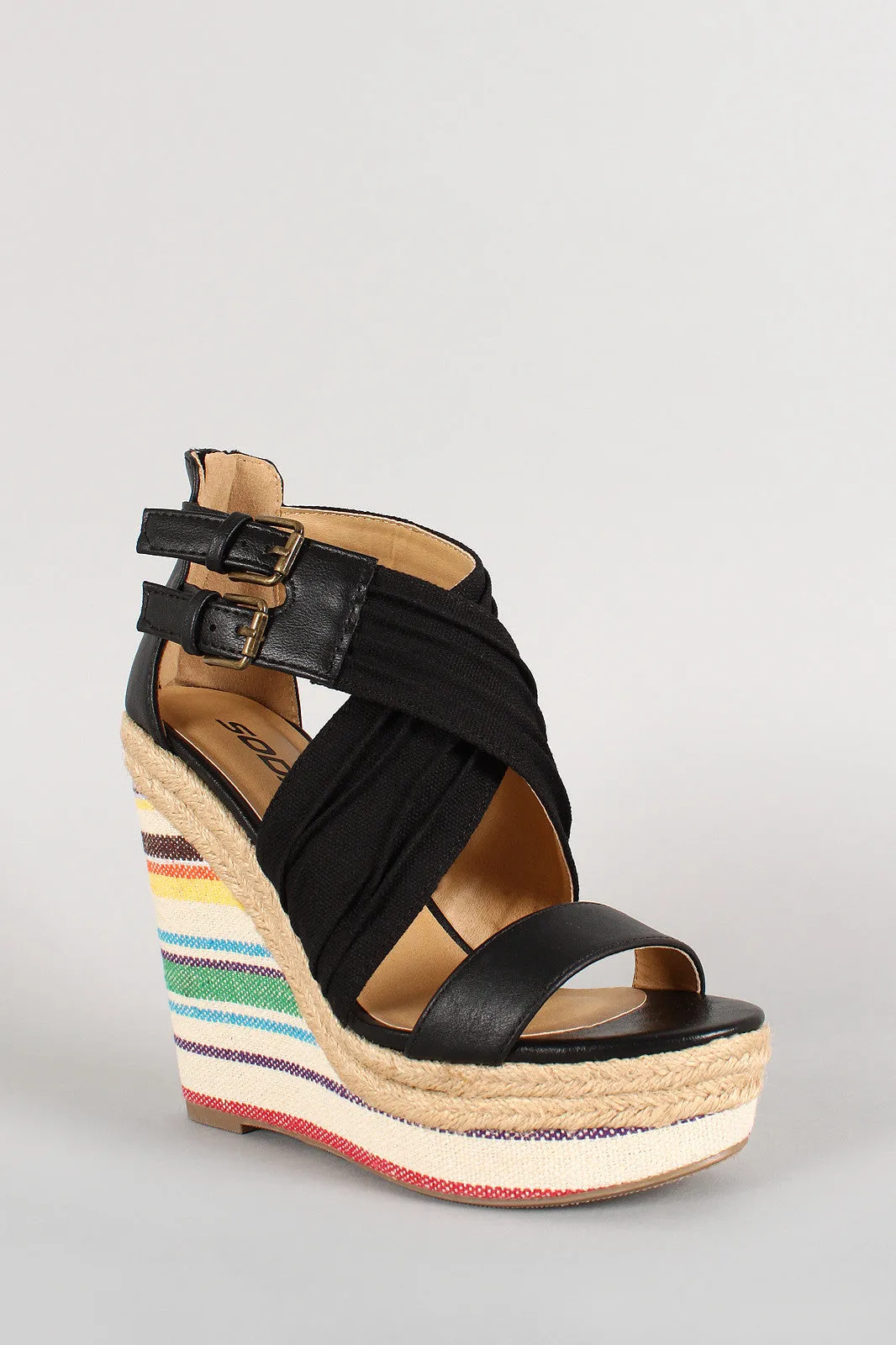 Soda Open Extensive collection Pleated Criss Cross Toe Premium offer Print Wedge Tribal