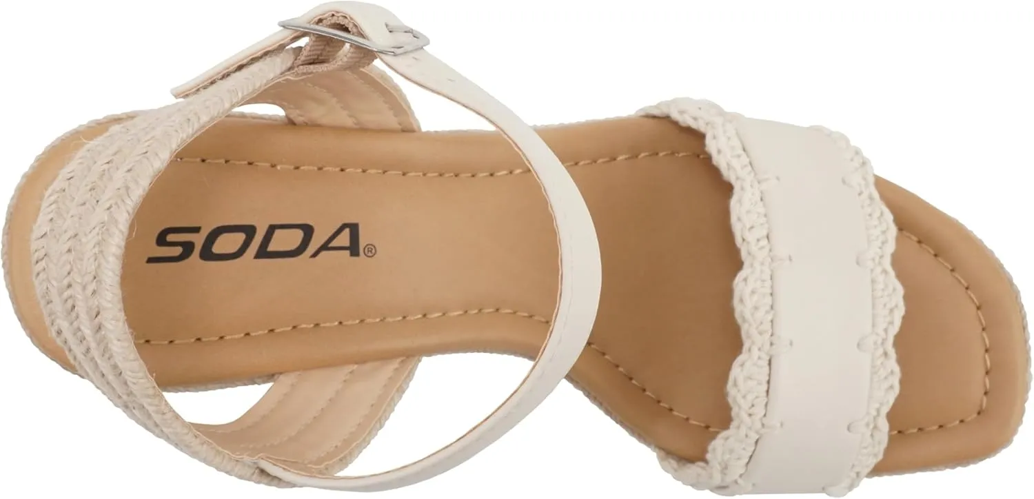 Soda “Virtual” ~ Women Square Toe Woven Single Band Espadrille Wedge Sandal with Adjustable Ankle Strap