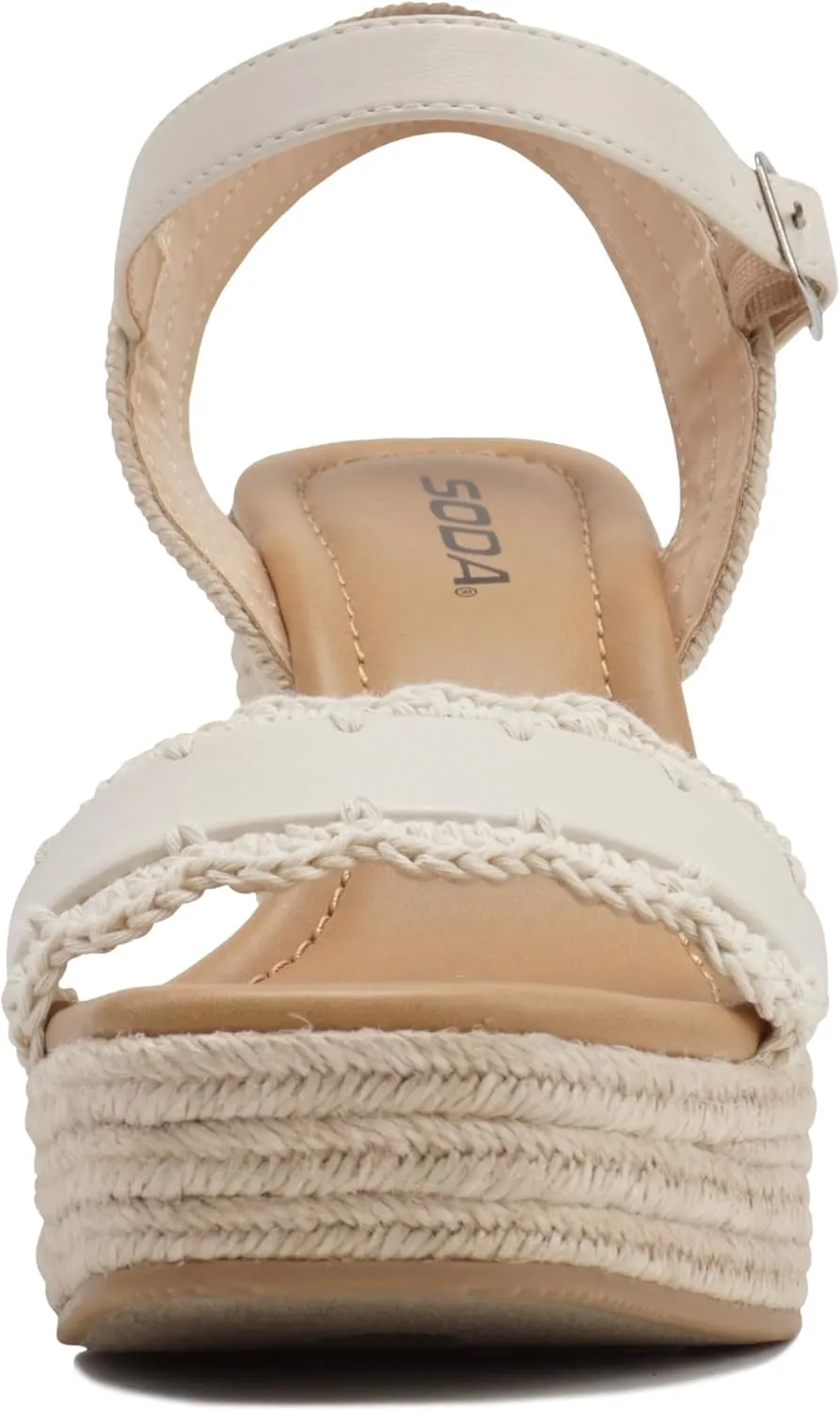 Soda “Virtual” ~ Women Square Toe Woven Single Band Espadrille Wedge Sandal with Adjustable Ankle Strap