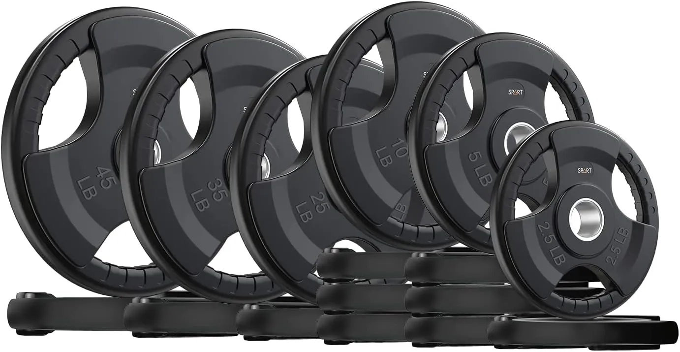 SPART Weight Plate 2-Inch Rubber Coated Olympic Grip Plate for Barbell,Solid Cast Iron Weight Plates in Pairs or Single for Strength Training,Weightlifting,Crossfit,Home Gym(5LB/10LB/25LB/35LB/45LB)