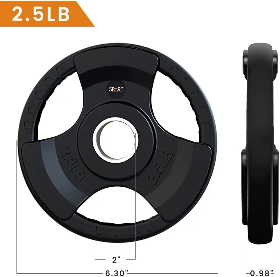 SPART Weight Plate 2-Inch Rubber Coated Olympic Grip Plate for Barbell,Solid Cast Iron Weight Plates in Pairs or Single for Strength Training,Weightlifting,Crossfit,Home Gym(5LB/10LB/25LB/35LB/45LB)