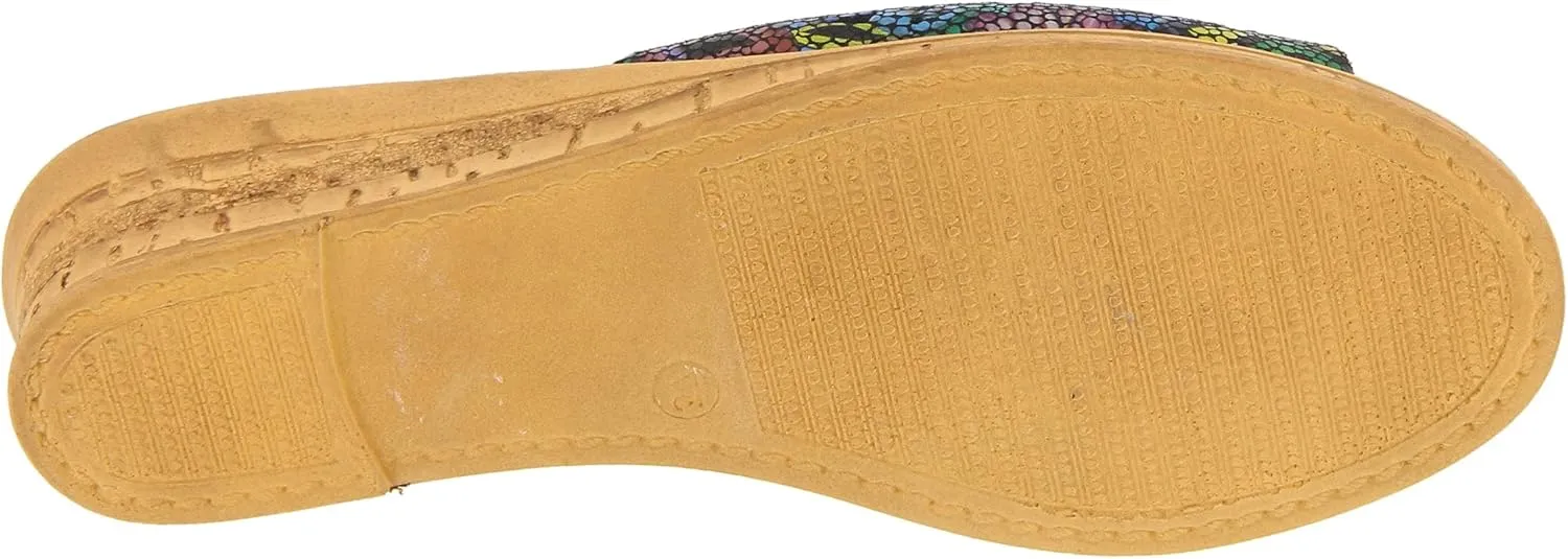 Spring Step Estella Women's Fashion Wedge Slide Sandals – Casual Leather Heel with Geometric Laser-Cut Detailing