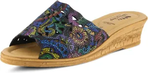 Spring Step Estella Women's Fashion Wedge Slide Sandals – Casual Leather Heel with Geometric Laser-Cut Detailing