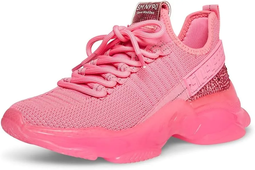Steve Madden Women's Maxima Sneaker, Pink Rhinestone, 8
