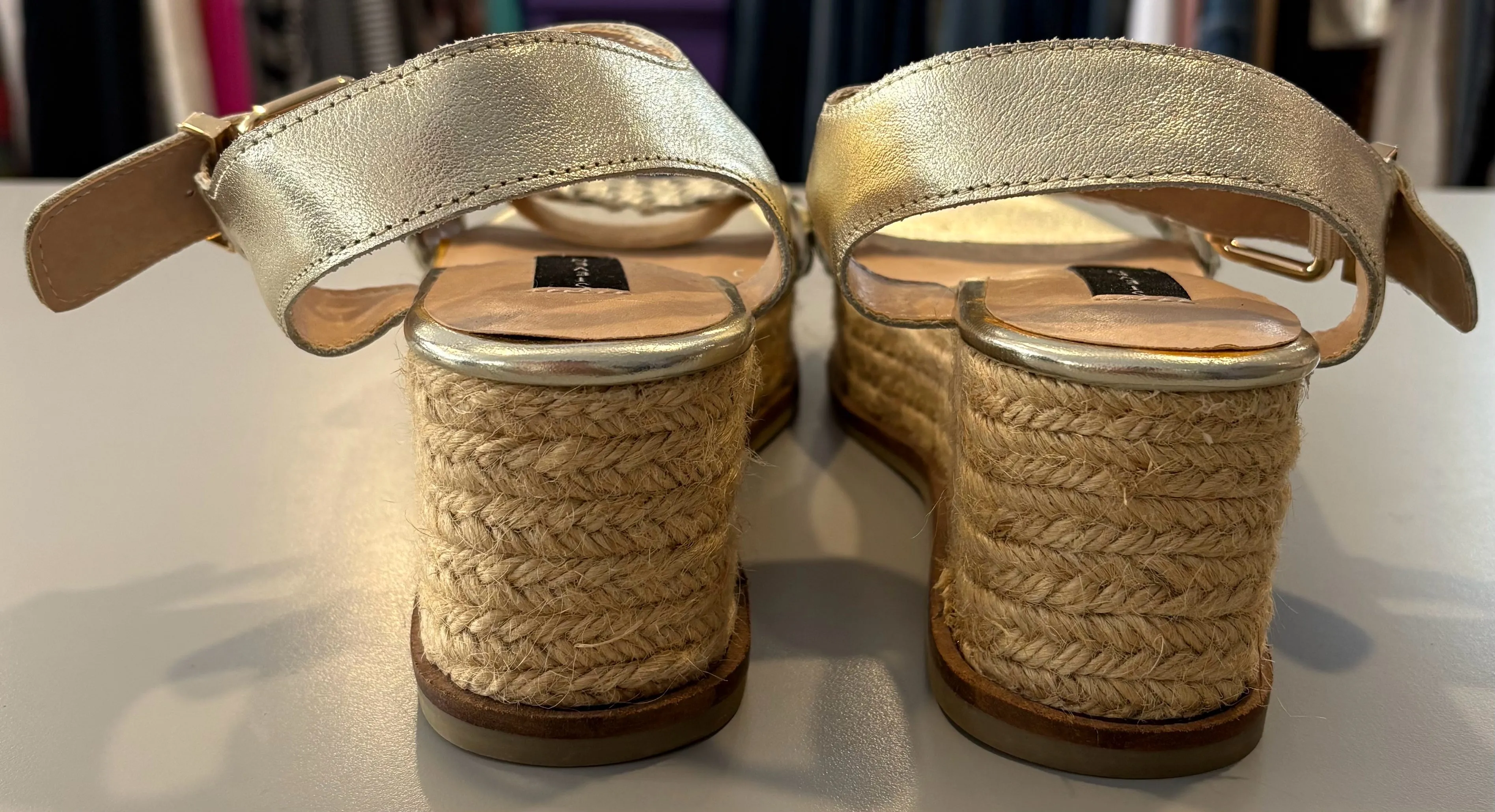 Steven by Steve Madden Sabble Gold Leather Espadrille Wedges Size: 8.5B