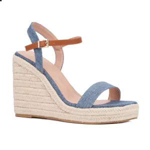 Summer Espadrille Platform Wedge Sandal In Blue/tan