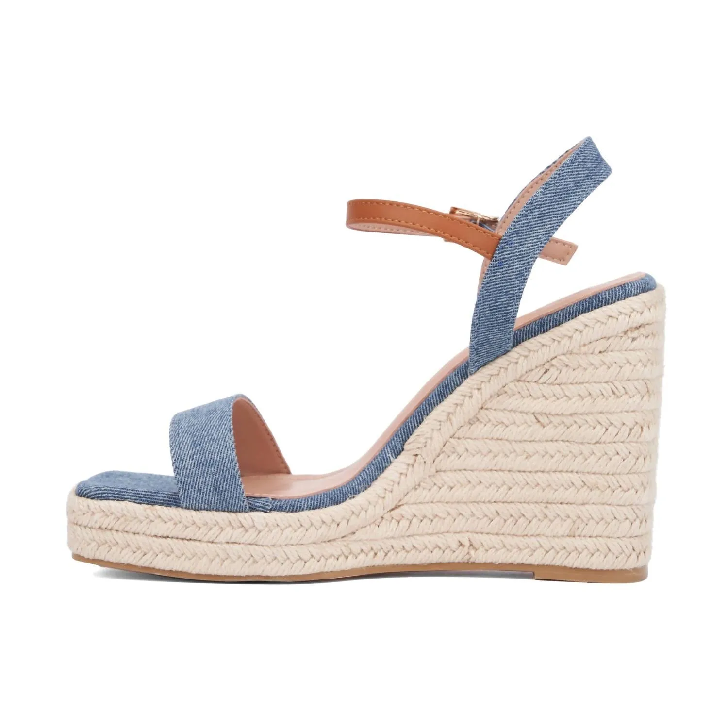 Summer Espadrille Platform Wedge Sandal In Blue/tan