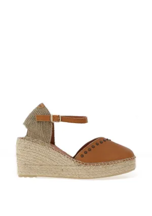 Toni Pons Manila Leather Espadrille Stud Wedge Sandals, Tan
