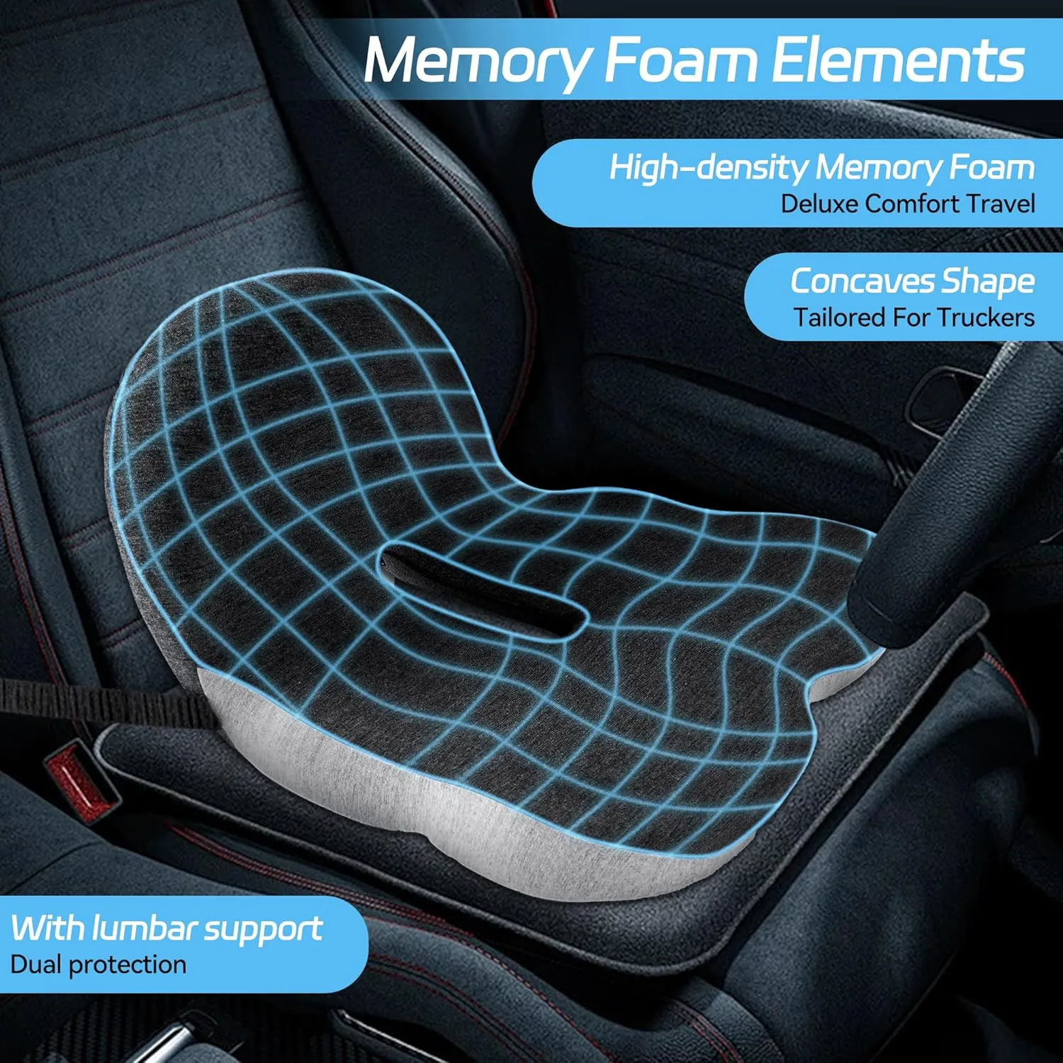 Trucker seat Cushions for Long Sitting, semi Truck seat Cushion with Lumbar Support, Truck seat Cushion for Back Pain and Supporting The HIPS, Trucker Essentials (YTZD0001, Average Size)