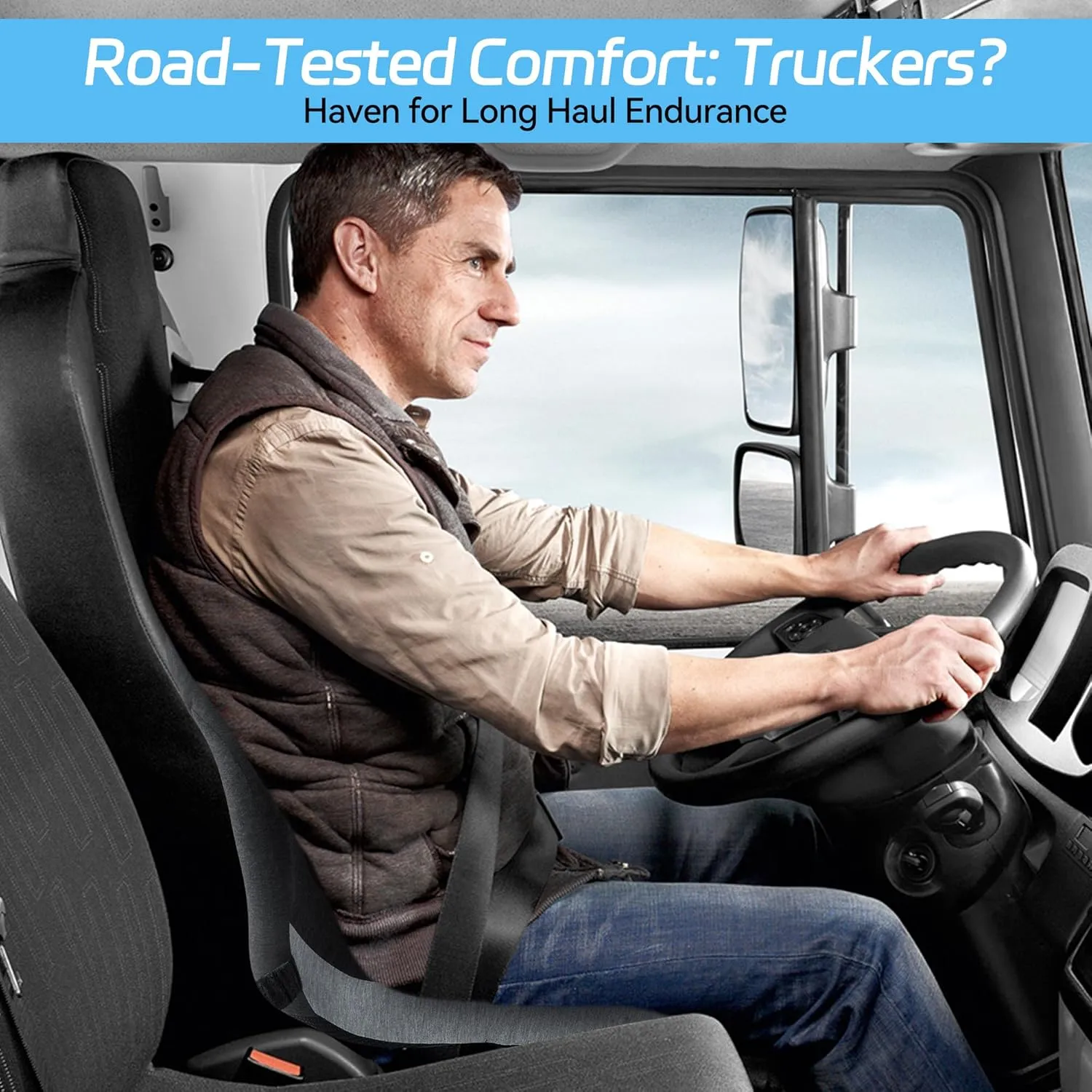 Trucker seat Cushions for Long Sitting, semi Truck seat Cushion with Lumbar Support, Truck seat Cushion for Back Pain and Supporting The HIPS, Trucker Essentials (YTZD0001, Average Size)