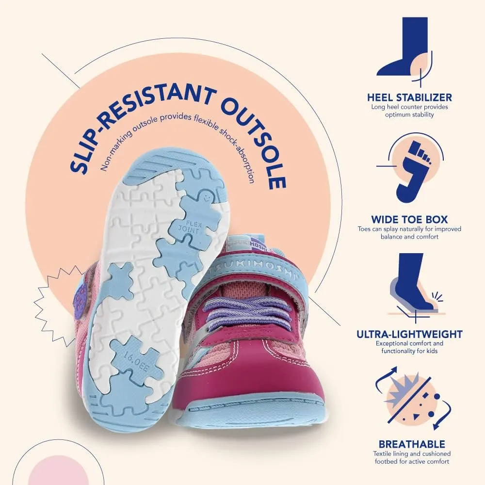 TSUKIHOSHI 1521 KAZ Strap-Closure Machine-Washable Child Sneaker Shoe with Wide Toe Box and Slip-Resistant, Non-Marking Outsole - For Toddlers and Little Kids, Ages 1-8