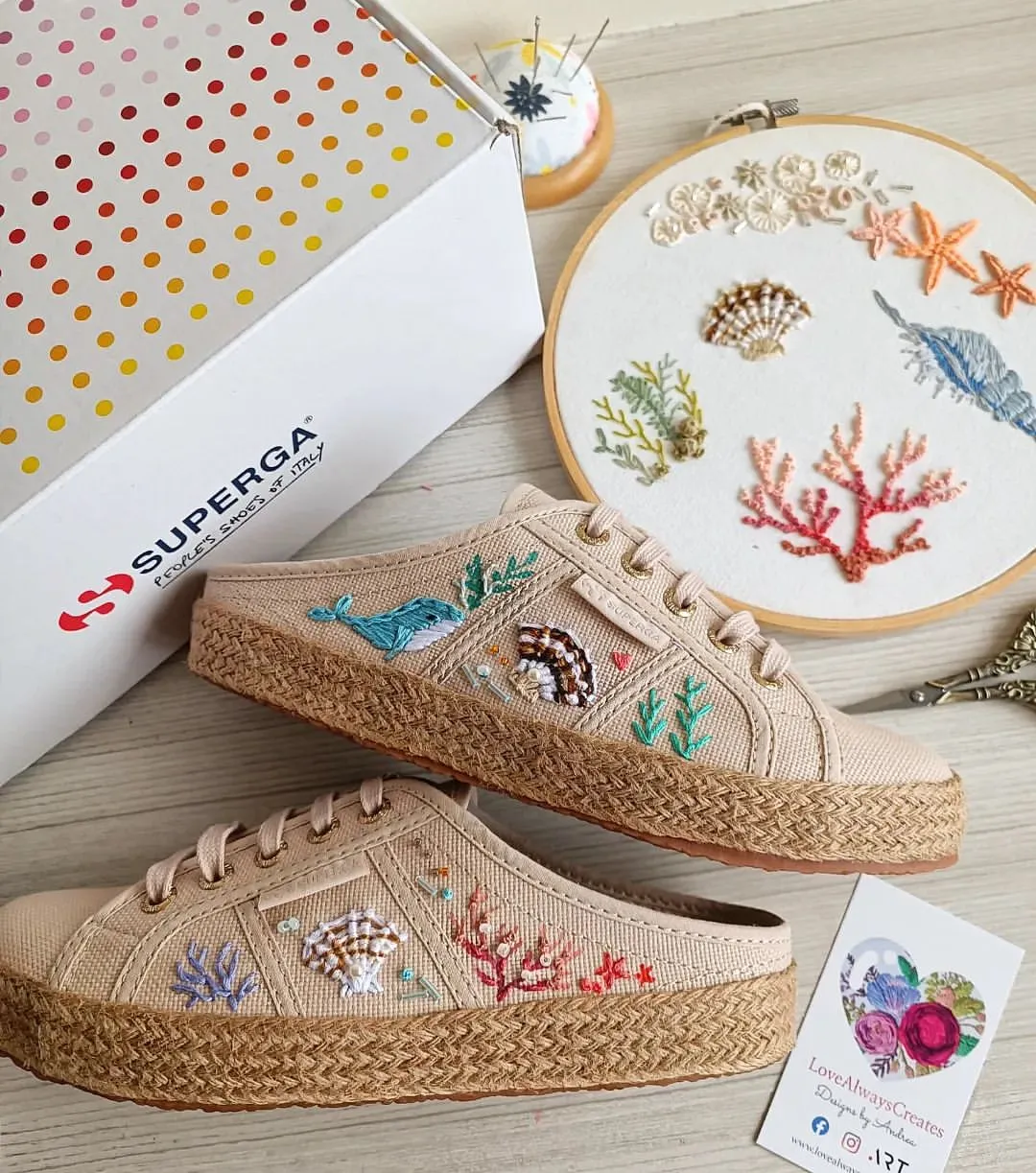 Underwater World on Superga 2402 Mules (Espadrille with Rose Gold Eyelets)