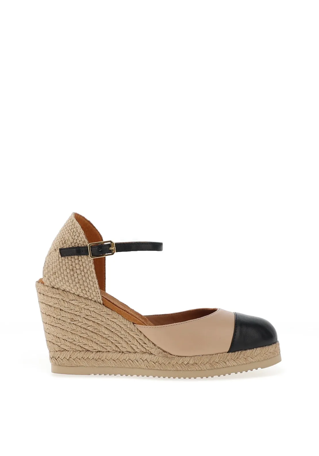 Unisa Cava Leather Espadrille Wedge Shoes, Skin & Black