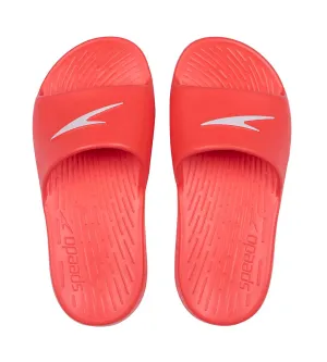 Unisex Junior's Single Colour Slides For Boys and Girls - Lava Red & White