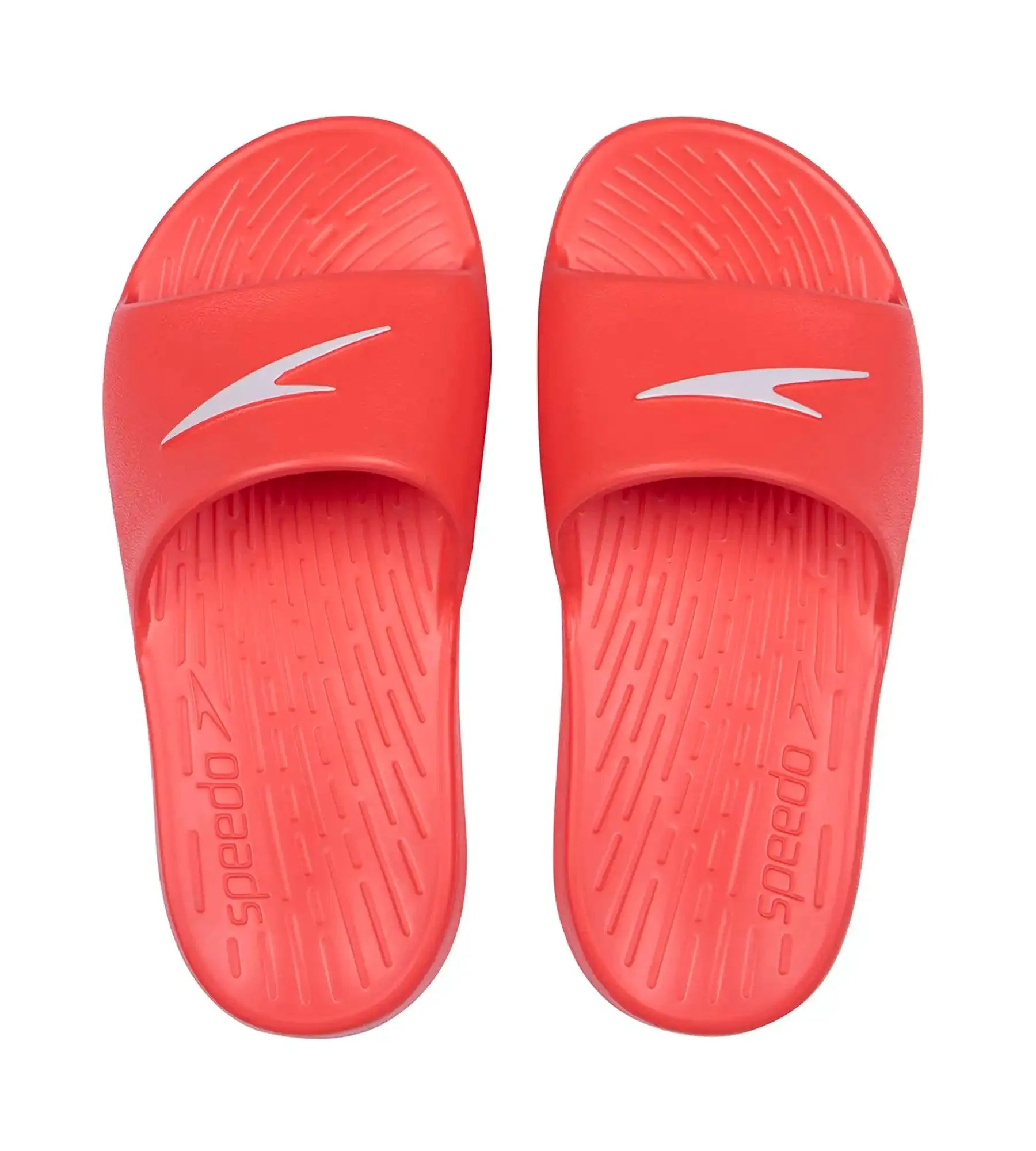 Unisex Junior's Single Colour Slides For Boys and Girls - Lava Red & White