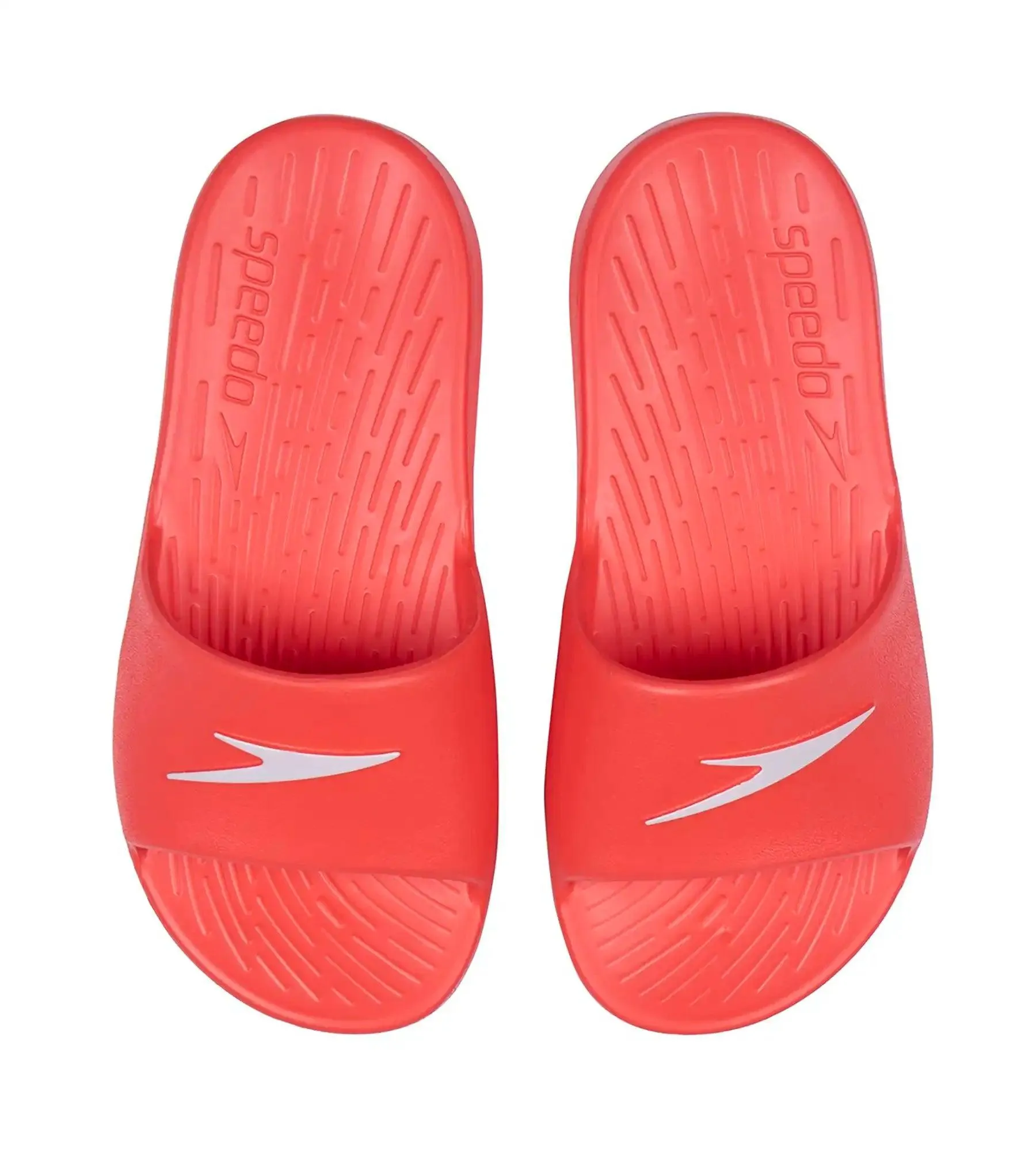 Unisex Junior's Single Colour Slides For Boys and Girls - Lava Red & White