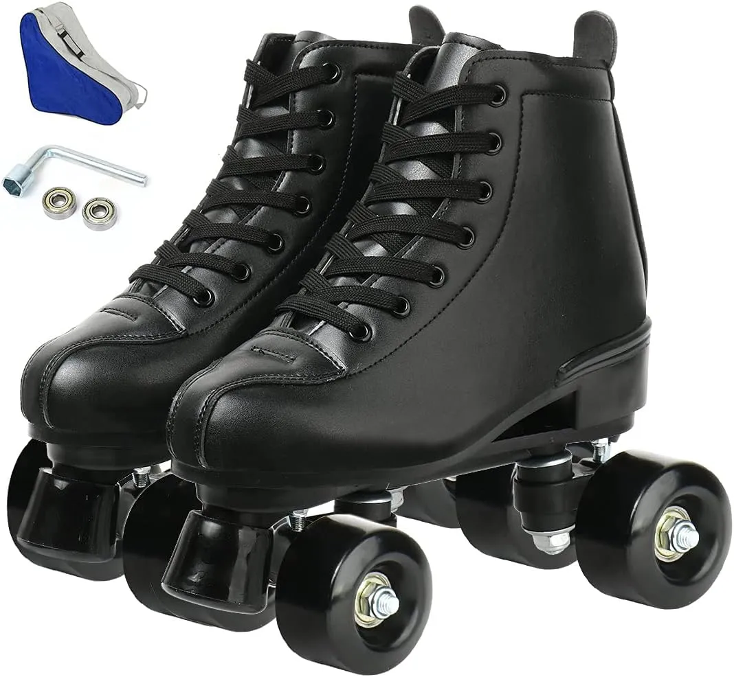 Unisex Roller Skates Double Row Four Wheels High-top Roller Skates Lightning Pattern for Beginners Womens Mens Boys and Girls