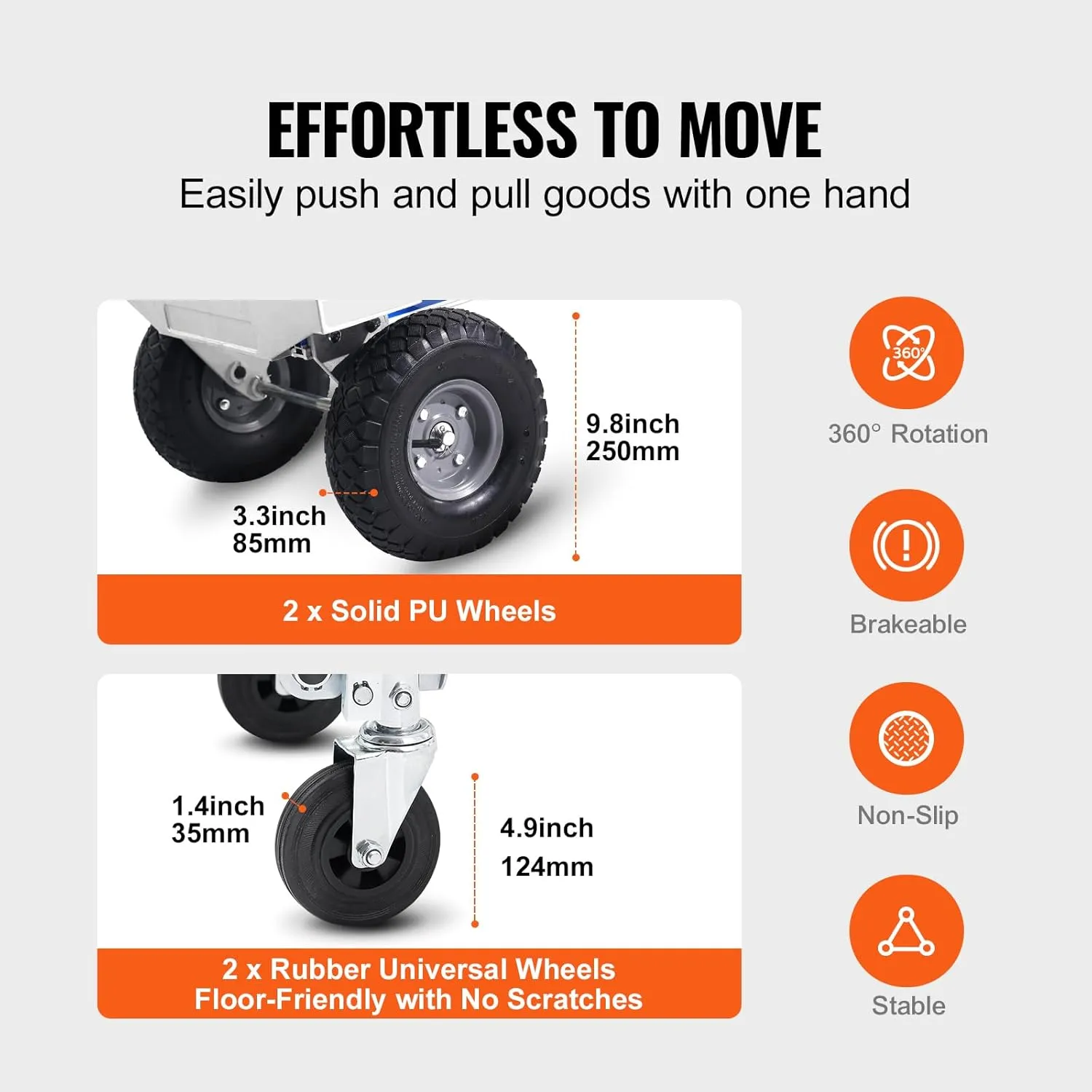 VEVOR Aluminum Truck, 2 in 1, 800 lbs Load Capacity, Heavy Duty Industrial Convertible Folding Hand Truck and Dolly, Utility Cart Converts from Hand Truck to Platform Cart with Rubber Wheels