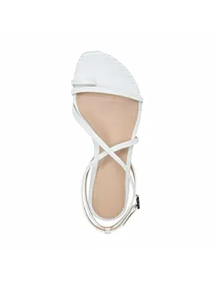 VIA SPIGA Womens White Croc Toe-Loop Strappy Padded Calandre Round Toe Buckle Leather Slingback Sandal 7.5 M
