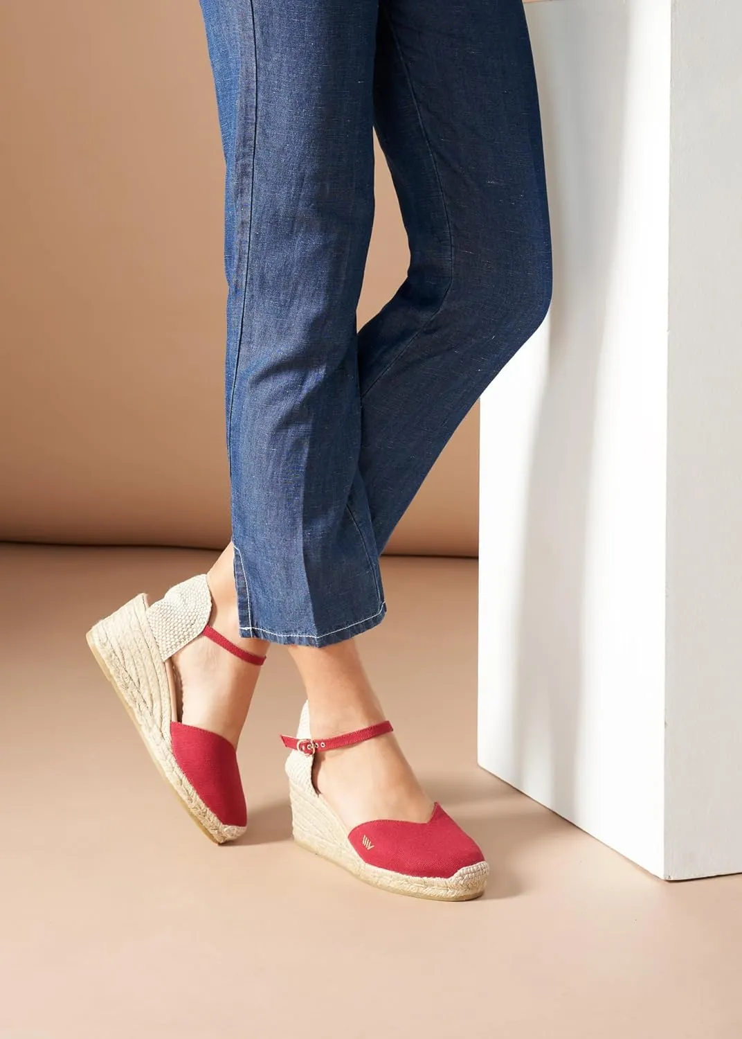 Viscata Reus Canvas Wedge Handmade 2 ½” Heel Women's Sandals with Breathable Cotton Canvas V-cut Vamp and 100% Natural Jute Midsole for all Casual Occasions