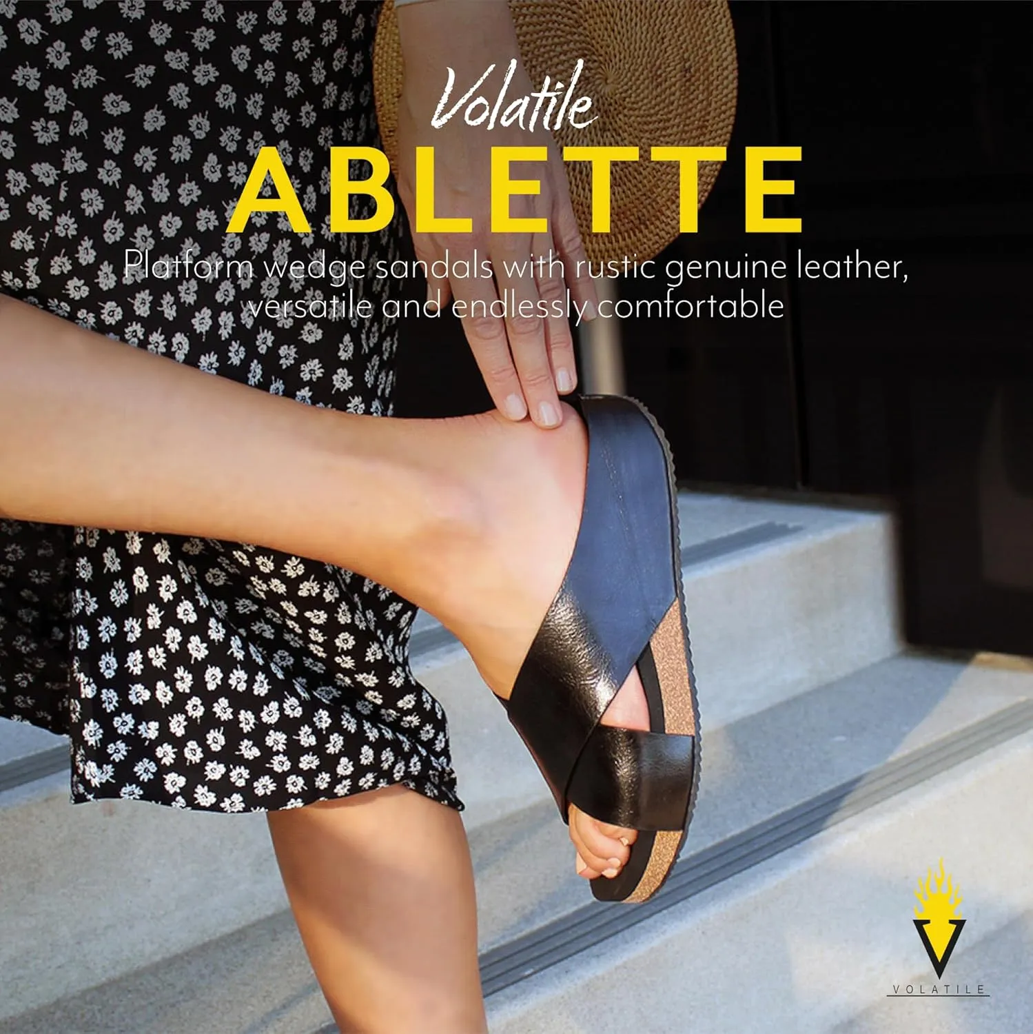VOLATILE Ablette Wedge Sandals for Women Featuring Slip-on Crisscross Design with EVA Insole and Rubber Outsole
