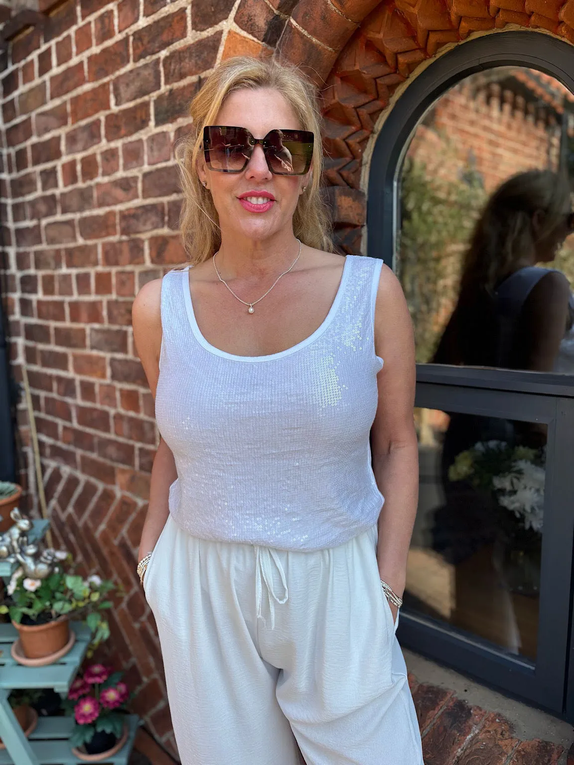 White Sequin Vest Top Rebecca