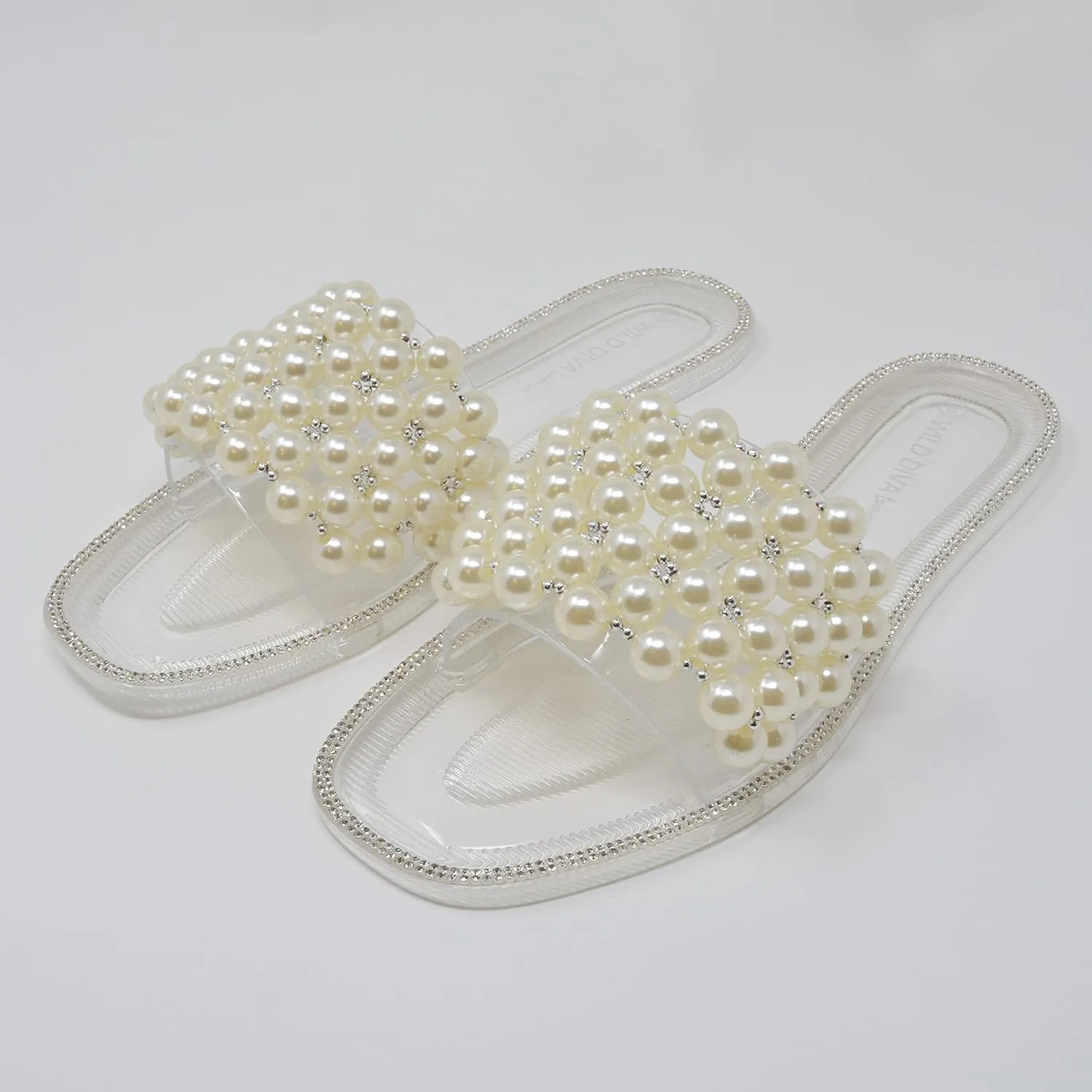 Wild Diva Lounge Women's One Band Jelly Rhinestone Slide Sandals