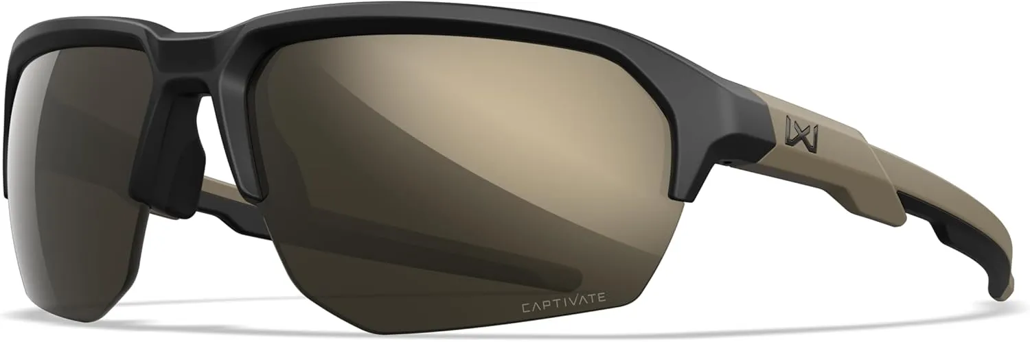Wiley X JAKL Captivate Ballistic Rated Sunglasses, Safety Glasses for Men and Women, UV Eye Protection for Shooting and Outdoor Matte Black and Tan Frames, Tungsten Mirror Lenses