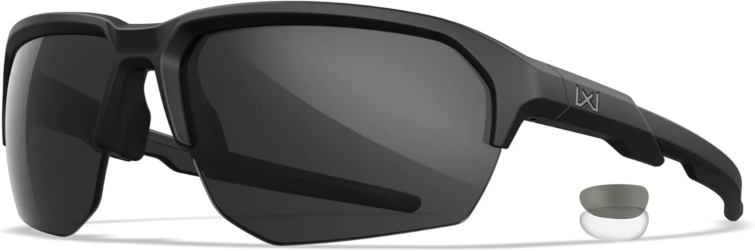 Wiley X JAKL Captivate Ballistic Rated Sunglasses, Safety Glasses for Men and Women, UV Eye Protection for Shooting and Outdoor Matte Black Frames, Clear and Grey Tinted Lenses
