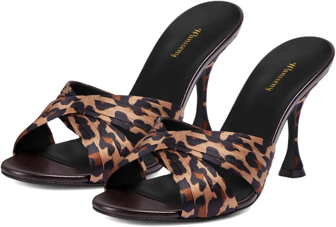 Women Comfortable Mid Heel Slip on Mules Classic Criss Cross Open Toe Ladies Fashion Daily Casual Dress Slide Sandals Size 4-16 US