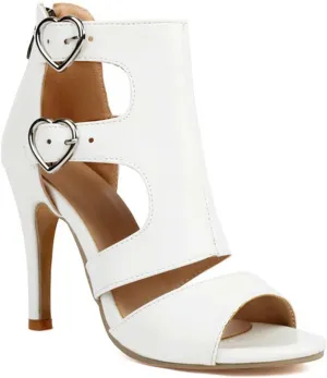 Women Peep Toe Sandal Stiletto Heels Dual Buckled Straps Cutout Evening Party Dress Dance Shoes