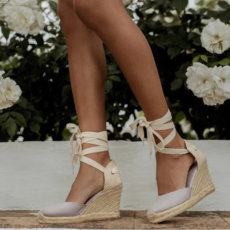 Women's Espadrille Ankle Strap Sandals Comfortable Slippers Ladies Womens Casual Shoes Breathable Flax Hemp Canvas Pumps