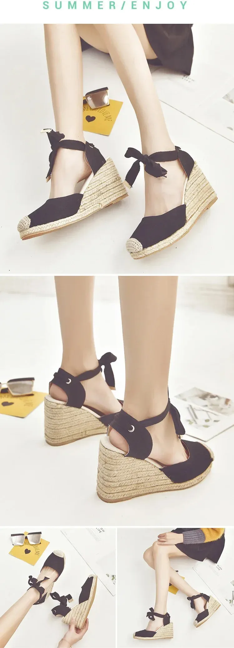 Women's Espadrille Ankle Strap Sandals Comfortable Slippers Ladies Womens Casual Shoes Breathable Flax Hemp Canvas Pumps