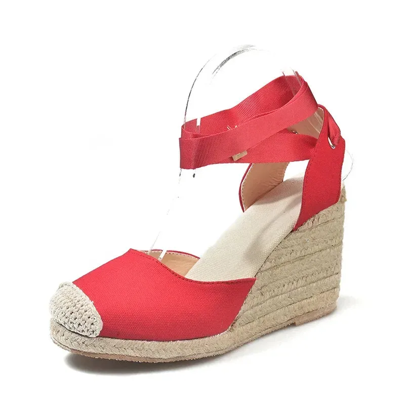 Women's Espadrille Ankle Strap Sandals Comfortable Slippers Ladies Womens Casual Shoes Breathable Flax Hemp Canvas Pumps