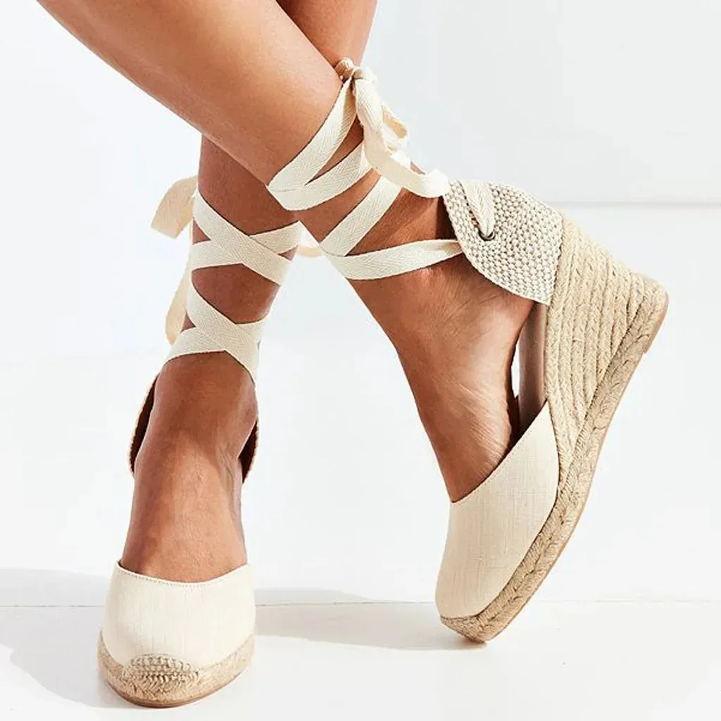 Women's Espadrille Ankle Strap Sandals Comfortable Slippers Ladies Womens Casual Shoes Breathable Flax Hemp Canvas Pumps