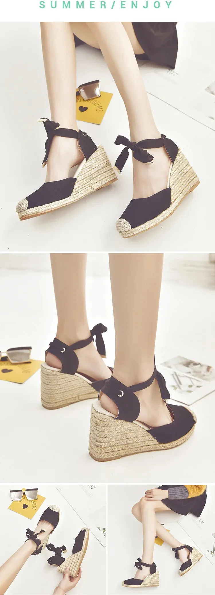 Women's Espadrille Ankle Strap Sandals Comfortable Slippers Ladies Womens Casual Shoes Breathable Flax Hemp Canvas Pumps