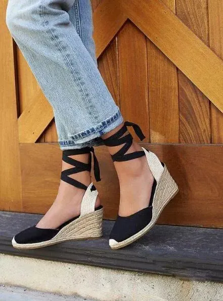 Women's Espadrille Ankle Strap Sandals Comfortable Slippers Ladies Womens Casual Shoes Breathable Flax Hemp Canvas Pumps