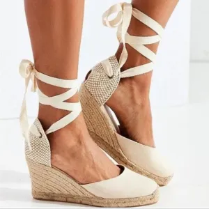 Women's Espadrille Ankle Strap Sandals Comfortable Slippers Ladies Womens Casual Shoes Breathable Flax Hemp Canvas Pumps