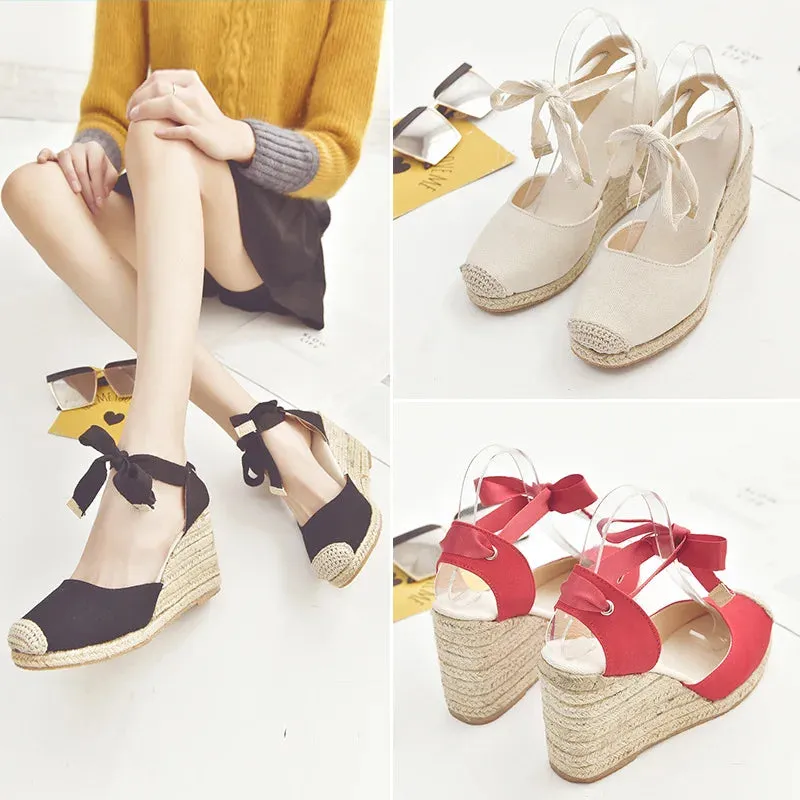 Women's Espadrille Ankle Strap Sandals Comfortable Slippers Ladies Womens Casual Shoes Breathable Flax Hemp Canvas Pumps