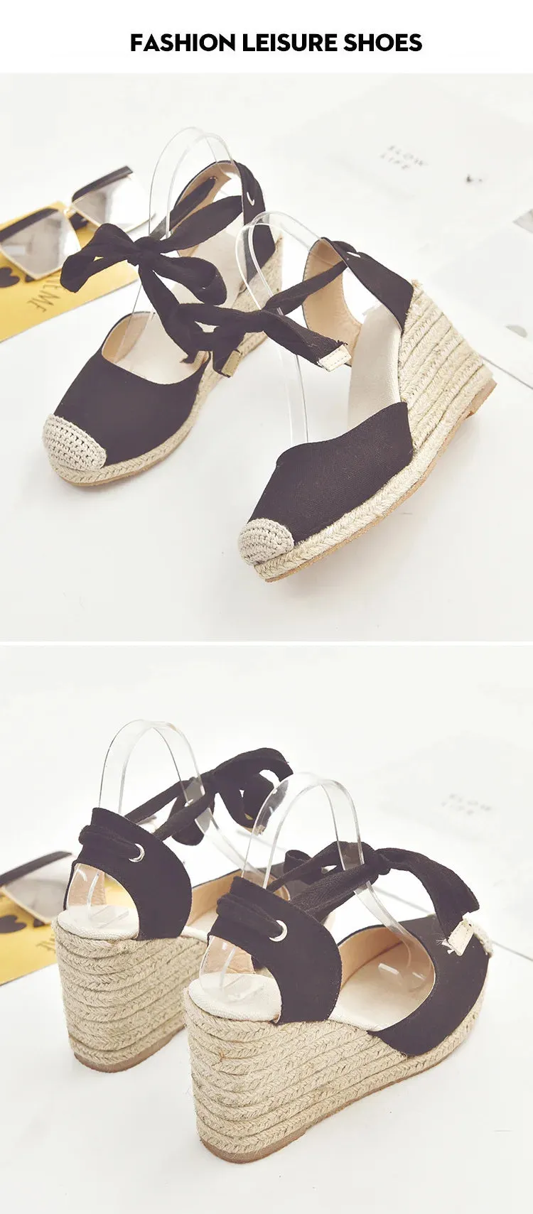 Women's Espadrille Ankle Strap Sandals Comfortable Slippers Ladies Womens Casual Shoes Breathable Flax Hemp Canvas Pumps