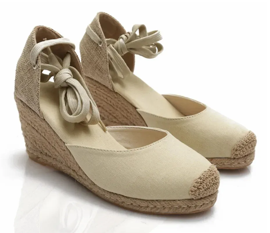 Women's Espadrille Ankle Strap Sandals Comfortable Slippers Ladies Womens Casual Shoes Breathable Flax Hemp Canvas Pumps