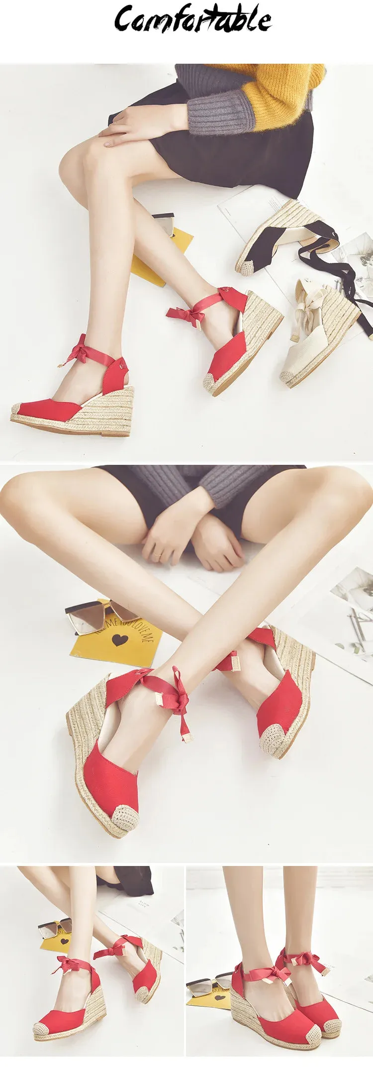 Women's Espadrille Ankle Strap Sandals Comfortable Slippers Ladies Womens Casual Shoes Breathable Flax Hemp Canvas Pumps