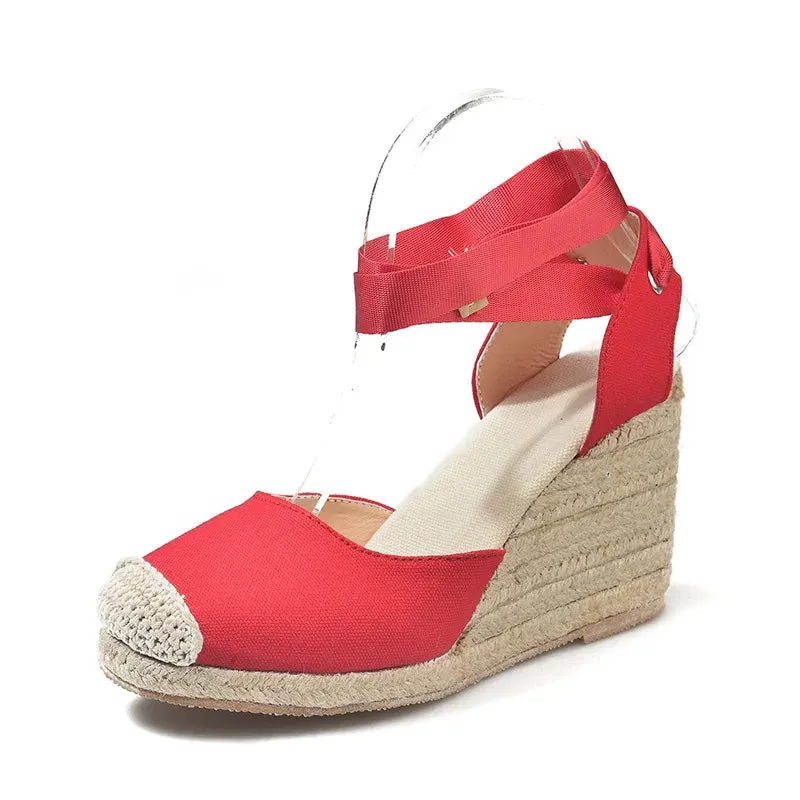 Women's Espadrille Ankle Strap Sandals Comfortable Slippers Ladies Womens Casual Shoes Breathable Flax Hemp Canvas Pumps