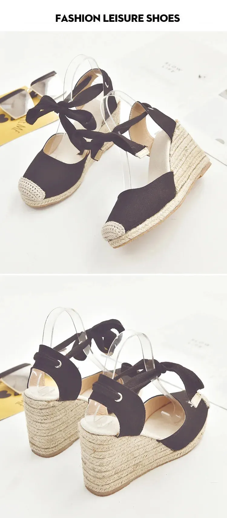 Women's Espadrille Ankle Strap Sandals Comfortable Slippers Ladies Womens Casual Shoes Breathable Flax Hemp Canvas Pumps